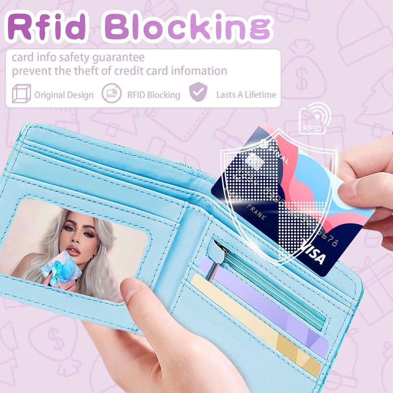 Funermei Cute Wallet for Women Girls Marble Leather Bifold Wallet Boys Aesthetic Credit Card Holder RFID Blocking Id Cash Slim Small Bi Fold Wallets with Coin Pocket Teen Little Girl Blue Funny Desgin - Image 3